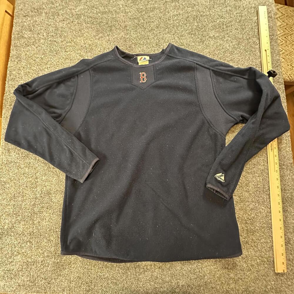 Majestic Boston Red Sox Navy Blue Fleece Long Sleeve Pullover Shirt Mens L